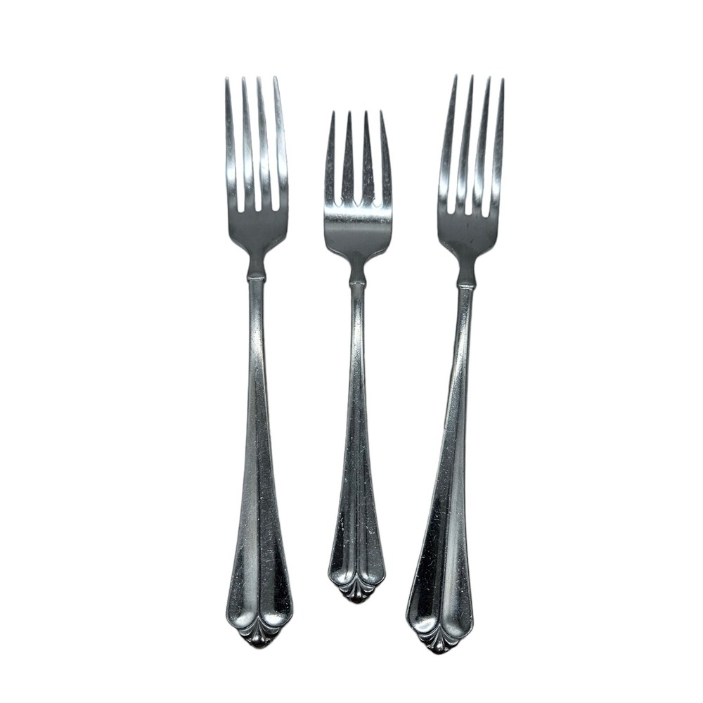 3 Oneida JUILLIARD CUBE Forks Salad Dinner Stainless Flatware READ Lot of 3